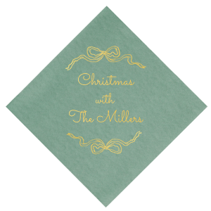 The elegant Holiday Bows Napkins are a classy addition to your holiday gatherings. Featuring gorgeous bows wrapped around customized text, you can personalize your special seasonal dinnerware for almost any holiday event.