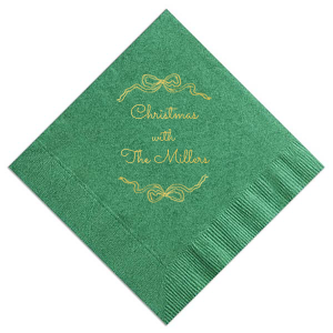 The elegant Holiday Bows Napkins are a classy addition to your holiday gatherings. Featuring gorgeous bows wrapped around customized text, you can personalize your special seasonal dinnerware for almost any holiday event.