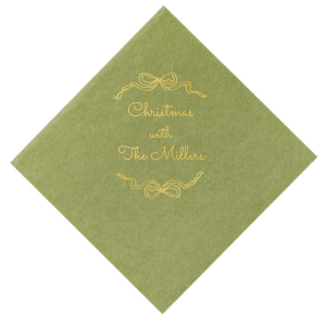 The elegant Holiday Bows Napkins are a classy addition to your holiday gatherings. Featuring gorgeous bows wrapped around customized text, you can personalize your special seasonal dinnerware for almost any holiday event.