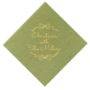 The elegant Holiday Bows Napkins are a classy addition to your holiday gatherings. Featuring gorgeous bows wrapped around customized text, you can personalize your special seasonal dinnerware for almost any holiday event.