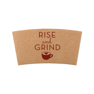 Get your morning started with the Rise And Grind Paper Coffee Sleeve. The coffee cup design is perfect for your event or business when paired with your own custom text. The eye catching design is sure to be a hit for whatever your purpose.