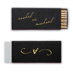 The Stacked and Angled Vintage Modern Script Match exudes understated elegance through its minimalist design. The couple's names, gracefully scripted in lower case, convey a modern touch. The stacked yet angled design of the names adds sophistication, embodying a blend of vintage charm and contemporary finesse in this quietly refined design.