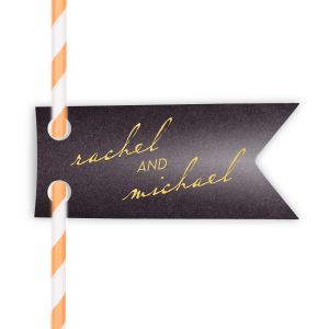 Our beautiful custom Stardream Black Double Point Straw Tag with Shiny 18 Kt Gold Foil will impress guests like no other. Make this party unforgettable.