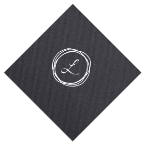 Enhance your table setting with the Modern Scribble Initial Napkin. Showcasing a whimsical scribble circle around your chosen initial, it infuses contemporary elegance and personalized style into every meal, making each dining experience uniquely chic.