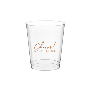 Raise a toast with the Cheers to the Couple Name Cup, where festivity meets elegance. A large, fanciful "Cheers!" in an exuberant script sets the stage for celebration, while the couple's names in bold capitals underscore the personal touch. This frosted cup's simple yet impactful design perfectly encapsulates the spirit of a joyous toast to love and unity.