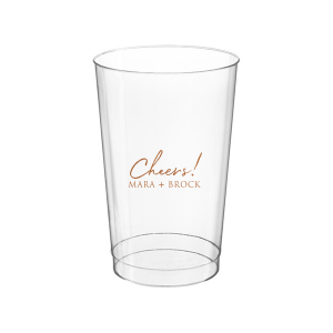 Raise a toast with the Cheers to the Couple Name Cup, where festivity meets elegance. A large, fanciful "Cheers!" in an exuberant script sets the stage for celebration, while the couple's names in bold capitals underscore the personal touch. This frosted cup's simple yet impactful design perfectly encapsulates the spirit of a joyous toast to love and unity.