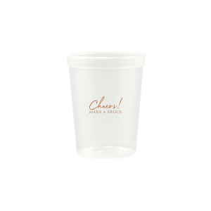 Raise a toast with the Cheers to the Couple Name Cup, where festivity meets elegance. A large, fanciful "Cheers!" in an exuberant script sets the stage for celebration, while the couple's names in bold capitals underscore the personal touch. This frosted cup's simple yet impactful design perfectly encapsulates the spirit of a joyous toast to love and unity.