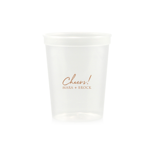 Raise a toast with the Cheers to the Couple Name Cup, where festivity meets elegance. A large, fanciful "Cheers!" in an exuberant script sets the stage for celebration, while the couple's names in bold capitals underscore the personal touch. This frosted cup's simple yet impactful design perfectly encapsulates the spirit of a joyous toast to love and unity.