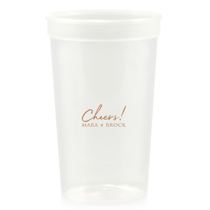 Raise a toast with the Cheers to the Couple Name Cup, where festivity meets elegance. A large, fanciful "Cheers!" in an exuberant script sets the stage for celebration, while the couple's names in bold capitals underscore the personal touch. This frosted cup's simple yet impactful design perfectly encapsulates the spirit of a joyous toast to love and unity.