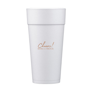 Raise a toast with the Cheers to the Couple Name Cup, where festivity meets elegance. A large, fanciful "Cheers!" in an exuberant script sets the stage for celebration, while the couple's names in bold capitals underscore the personal touch. This frosted cup's simple yet impactful design perfectly encapsulates the spirit of a joyous toast to love and unity.