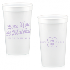 Customize a modern and unique cup for your upcoming event! Featuring text that says Love You so Matcha, you can personalize this cup with the couple's names, initials, and date.