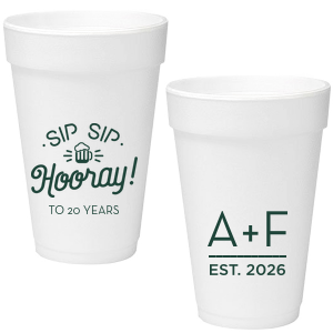 ForYourParty's chic Matte Spruce 16 oz Foam Cup with Matte Spruce Print Color has a Sip Sip Hooray Beer graphic and is good for use in Words themed parties and couldn't be more perfect. It's time to show off your impeccable taste.