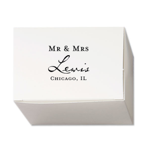 Step up your gifting game with the Modern Mr & Mrs Wedding Gift Box. Marrying tradition and elegance, this box celebrates the nuptials with a chic block print alongside the flowing script of the shared surname and wedding locale. It's a timeless keepsake that wows every guest.