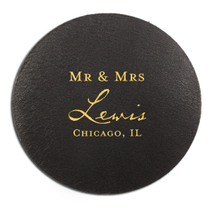 The ever-popular White Round Coaster with Shiny 18 Kt Gold Foil can be personalized to match your party's exact theme and tempo.
