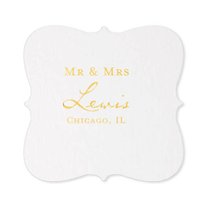 The ever-popular White Round Coaster with Shiny 18 Kt Gold Foil can be personalized to match your party's exact theme and tempo.