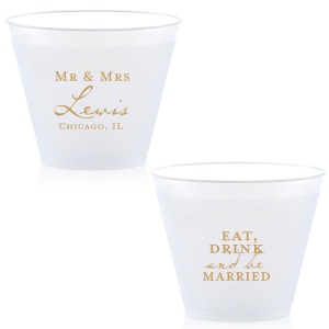 Raise your next toast in elegance with the Modern Vintage Mr & Mrs Cup. Adorned with a timeless script celebrating the newlyweds, it begs you to "Eat, Drink and Be Married." A stylish nod to blissful matrimony, one chic sip at a time! 
