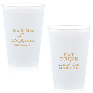 Raise your next toast in elegance with the Modern Vintage Mr & Mrs Cup. Adorned with a timeless script celebrating the newlyweds, it begs you to "Eat, Drink and Be Married." A stylish nod to blissful matrimony, one chic sip at a time! 