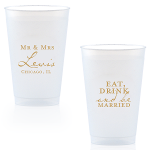 Raise your next toast in elegance with the Modern Vintage Mr & Mrs Cup. Adorned with a timeless script celebrating the newlyweds, it begs you to "Eat, Drink and Be Married." A stylish nod to blissful matrimony, one chic sip at a time! 