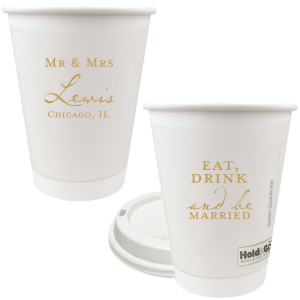 Our personalized Gold Ink 12 oz Paper Coffee Cups with Lid with Gold Ink Cup Ink Colors will impress guests like no other. Make this party unforgettable.