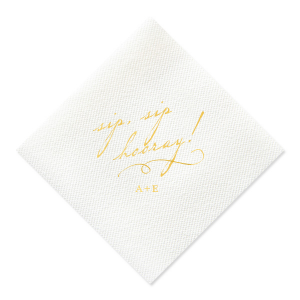 Add a touch of elegance to your celebration with the Vintage Sip Sip Hooray Napkin. Featuring a whisper-soft "sip sip hooray" and elegant flourish, it's perfect for those who appreciate a quieter kind of cheer. Personalize it to make every toast sophisticatedly yours. Cheers! 
