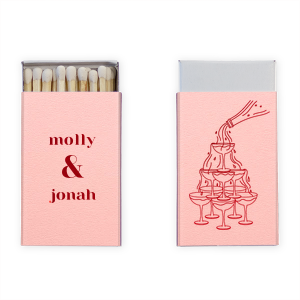 Shake up your celebration with our personalized foil-printed matches, featuring a classic champagne tower design! Add your names to create the perfect party favor, sparking joy and laughter at weddings, engagement parties, and anniversaries. Let's toast to fun!
