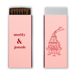 Shake up your celebration with our personalized foil-printed matches, featuring a classic champagne tower design! Add your names to create the perfect party favor, sparking joy and laughter at weddings, engagement parties, and anniversaries. Let's toast to fun!