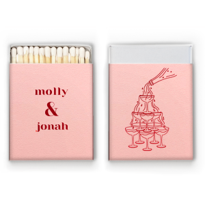 Shake up your celebration with our personalized foil-printed matches, featuring a classic champagne tower design! Add your names to create the perfect party favor, sparking joy and laughter at weddings, engagement parties, and anniversaries. Let's toast to fun!