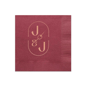 Personalize your event bar with our foil-printed napkins, showcasing a chic two-letter monogram. set off by a martini olive. These napkins add a dash of sophistication and personality to any table setting, perfect for weddings, parties, or any festive gathering. Cheers in style!