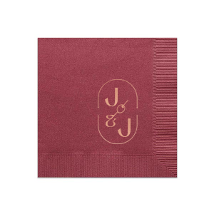 Personalize your event bar with our foil-printed napkins, showcasing a chic two-letter monogram. set off by a martini olive. These napkins add a dash of sophistication and personality to any table setting, perfect for weddings, parties, or any festive gathering. Cheers in style!