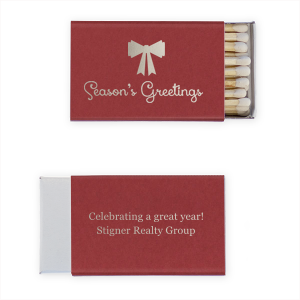 Our personalized Season's Greeting with A Bow Match is perfect for Christmas and other holiday themed parties, functions or events. Impress your guests by choosing wide a variety of paper colors and customizable text to leave them feeling the seasonal spirit. 
