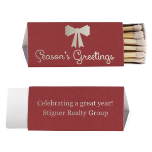Our personalized Season's Greeting with A Bow Match is perfect for Christmas and other holiday themed parties, functions or events. Impress your guests by choosing wide a variety of paper colors and customizable text to leave them feeling the seasonal spirit. 
