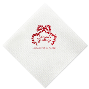 Personalize your party's theme with the Season's Greetings Napkin. The classic seasonal design feature customizable text in a variety of paper and ink colors to best match your impeccable taste, ensuring your holiday event is the year's highlight.