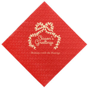 Personalize your party's theme with the Season's Greetings Napkin. The classic seasonal design feature customizable text in a variety of paper and ink colors to best match your impeccable taste, ensuring your holiday event is the year's highlight.