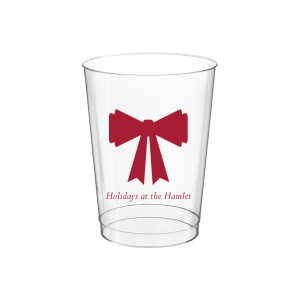 Stock up with supplies needed for seasonal spirits with the Holiday Bow Cup. Available in a wide variety of styles to best suite your function, the classic design is paired with customizable text. Your party is sure to be the highlight of the year!