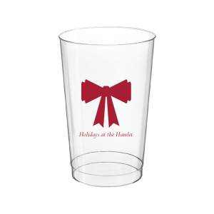 Stock up with supplies needed for seasonal spirits with the Holiday Bow Cup. Available in a wide variety of styles to best suite your function, the classic design is paired with customizable text. Your party is sure to be the highlight of the year!