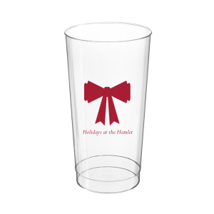 Stock up with supplies needed for seasonal spirits with the Holiday Bow Cup. Available in a wide variety of styles to best suite your function, the classic design is paired with customizable text. Your party is sure to be the highlight of the year!