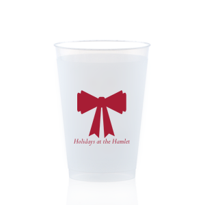 Stock up with supplies needed for seasonal spirits with the Holiday Bow Cup. Available in a wide variety of styles to best suite your function, the classic design is paired with customizable text. Your party is sure to be the highlight of the year!