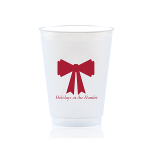Stock up with supplies needed for seasonal spirits with the Holiday Bow Cup. Available in a wide variety of styles to best suite your function, the classic design is paired with customizable text. Your party is sure to be the highlight of the year!