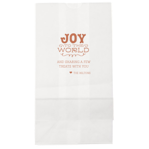 Send friends and family home with holiday goodies this year with the Joy To The World Bag. Fully customizable with a wide selection of colors and inks, add you personal touch to the holidays with our easy to use customizer! 