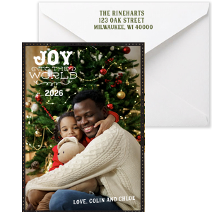 Send well wishes and warm welcomes to friends and family this year with our Joy To The World Card. Upload your photo or design to personalize your product to match your unique sensibilities. 