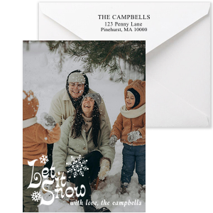 Spread holiday cheer with the Let It Snow Card from For Your Party. Customize your product by uploading a family photo to add a personal touch to your holiday well wishes.