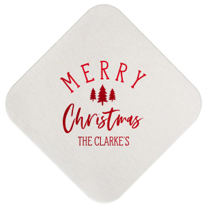 Deck the halls—and the tables—with the Merry Christmas Coaster. "Merry" gleams in bold block letters, hovering above a trio of jolly Christmas trees. With "Christmas" playfully scripted, it's a toast to cheerfulness, with room for personalization, ensuring your celebrations are both merry and marked!