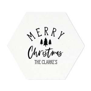 Deck the halls—and the tables—with the Merry Christmas Coaster. "Merry" gleams in bold block letters, hovering above a trio of jolly Christmas trees. With "Christmas" playfully scripted, it's a toast to cheerfulness, with room for personalization, ensuring your celebrations are both merry and marked!