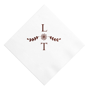 Add a burst of sunshine to your party with the Sunflower Flourish Initials Napkin. A radiant sunflower blooms at the heart of a swirling heart-leaf flourish, while your chosen initials dance elegantly above and below. It's a nod to nature's artistry with a personal twist! 