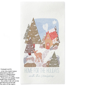 Set the mood for a festive good time with the Cozy Home For The Holidays Napkin. Featuring a cozy cottage nestled in a winter wonderland, the high quality napkins are perfect for holiday functions or familial events.