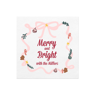 Enjoy the elegance of the Merry And Bright Holiday Bows Napkin. Featuring a holiday bow adorned with decorations, perfect for seasonal parties or festive family functions, the stylish napkin is sure to be a holiday hit!