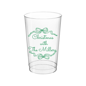 Let seasonal spirits overflow this year with the Holiday Bow Ribbon Cup. The festive design is paired with custom text, perfect for family holiday parties or nearly other festive function. 