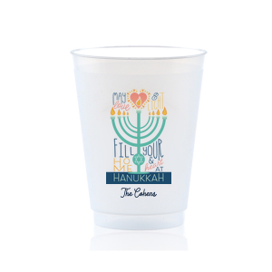 Let good spirits flow over with the Love And Light Hanukkah Cups. Perfect for the holiday parties and festive function, the stylish cup features an elegant holiday design alongside customized text to best suit your needs.