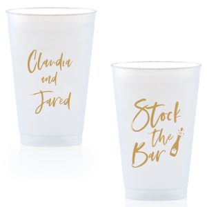 Raise a glass with the Stock the Bar Champagne Cup, where revelry meets design! One side toasts the happy couple with their names, while the other beckons with a spirited "Stock the Bar" and a bottle ready to pop—perfect for fueling festivities in style! 