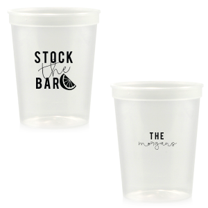 Gear up for a night of fun with the Stock the Bar Lime Cup. One side commands with flair—“Stock the Bar”—next to a zesty lime graphic, while the other proudly displays the hosts' name. It's your cue to sip, savor, and let the good times roll!